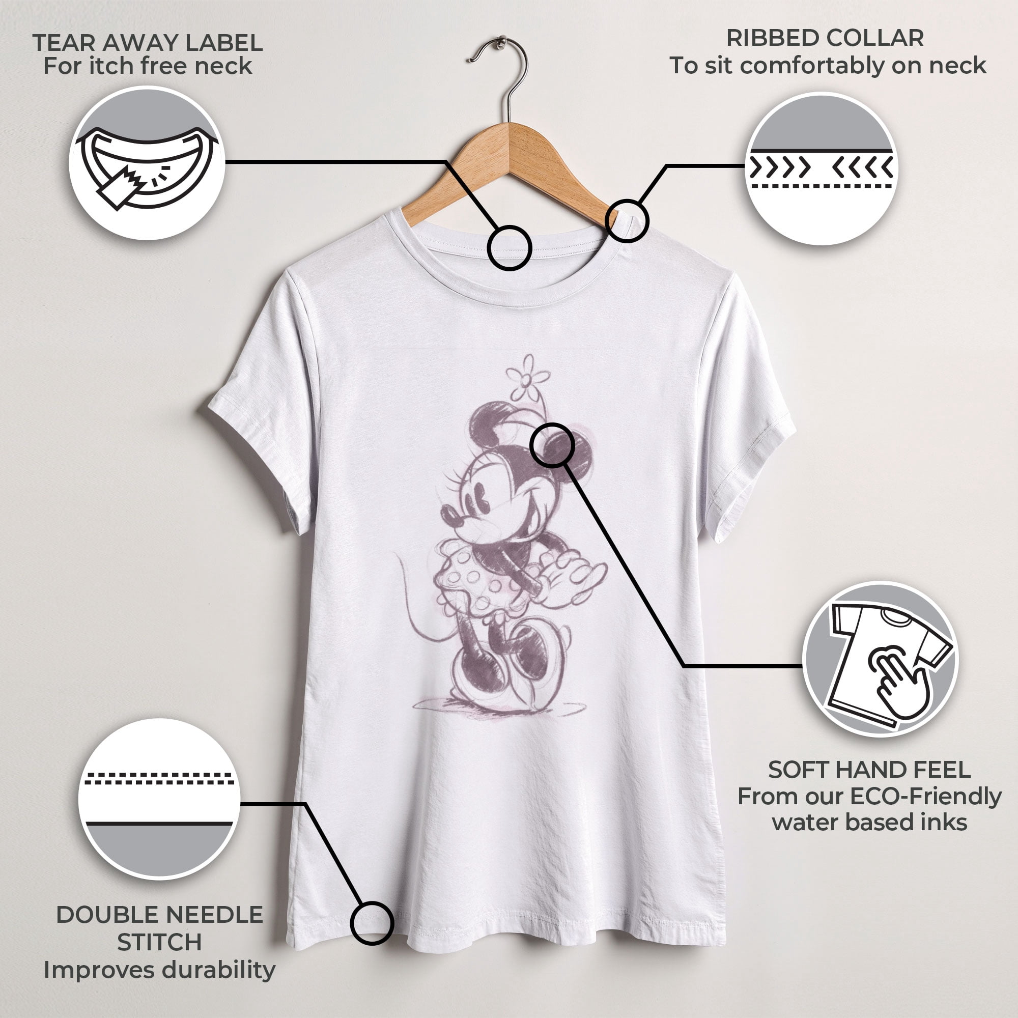 Women's Mickey & Friends Minnie Mouse Vintage Sketch Graphic Tee White 2X Large
