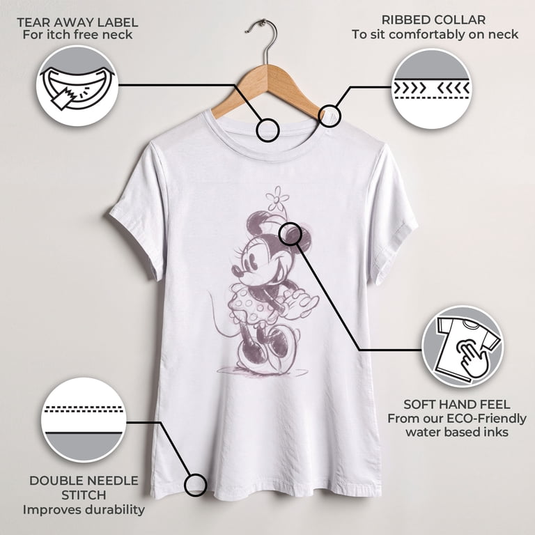 Mickey & Friends, Women's Vintage Sketch Graphic Tee, Small, White