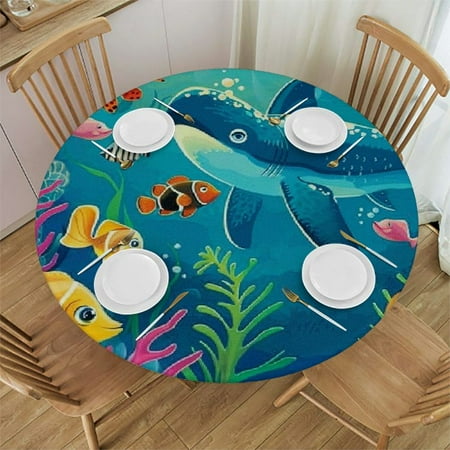 Seabed marine animal shark tabletop cover Sea wave tabletop cover Summer beach swimming pool fishing birthday party decorations Elastic belt tabletop cover
