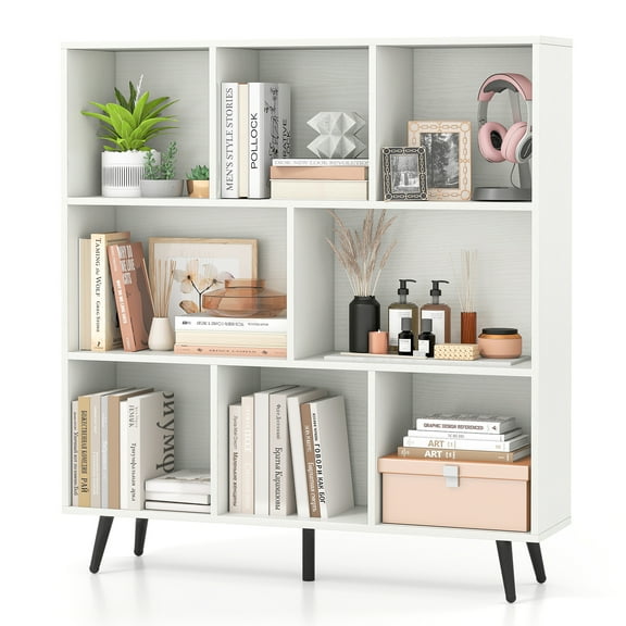 Gymax 8 Cube Bookcase 3-Tier Modern Storage Organizer w/ 5 Metal Legs Bookshelves
