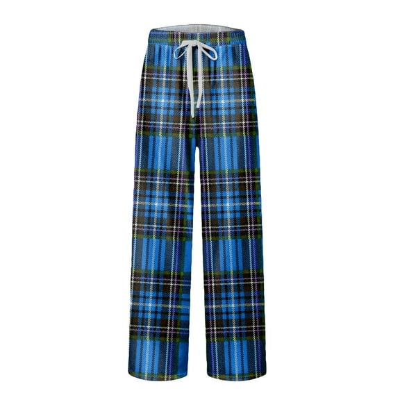 CharmCyan Womens Plaid Lounge Pants Soft Drawstring Waist Pajama Bottoms Relaxed Fit Sleepwear for Home Casual Comfort Blue L