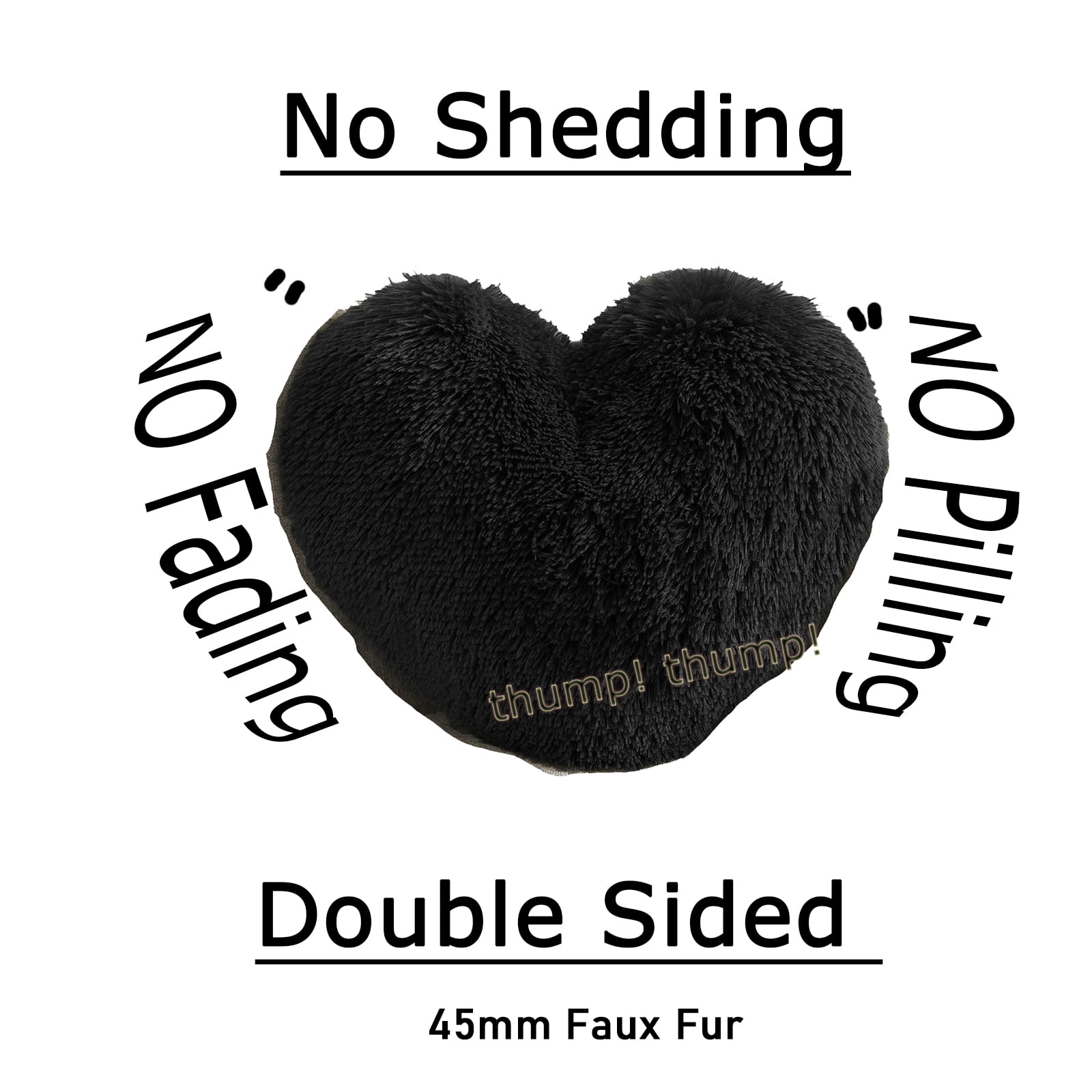 MorroMorn Fluffy Heart Throw Pillows, Shaggy Decorative Pillow for Sofa Couch Bed, Cute Room Decor Gifts for Women Girls Kids - Decorations for Valentines Day Mothers Day Christmas (Black)