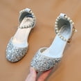 thumbnail image 4 of Staki Toddler Sparkle Shoes Girls Dress Shoes Mary Jane Wedding Party Heel Glitter Bow Princess Flower Shoes for Kid Toddler Silver,1.5 Big Kid, 4 of 5