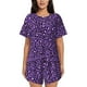 thumbnail image 1 of Fotbe Purple Leopard Conjunto de Pijama Estampado para Mujer, 2 Piezas, Ropa de Dormir con Camiseta de Manga Corta y Shorts Suaves-Small, 1 of 6