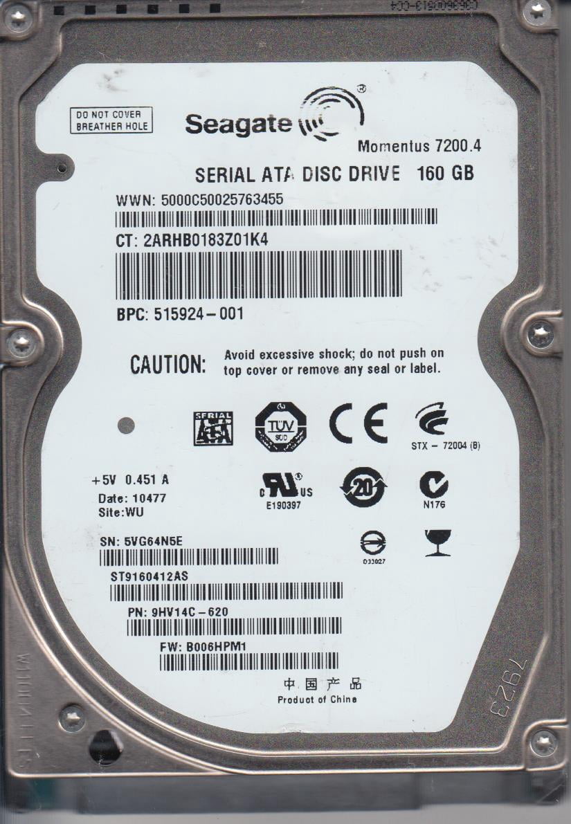 ST31000528AS, 5VP, WU, PN 9SL154-516, FW CC46, Seagate 1TB SATA