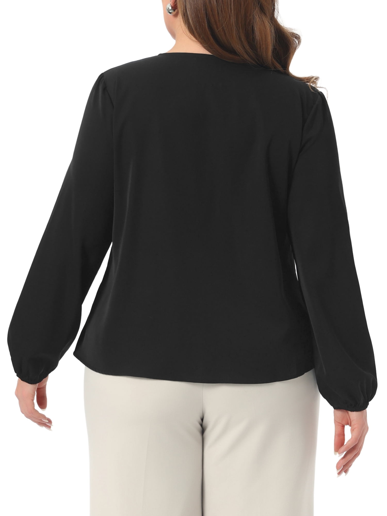 DARING DIVA Women's Plus Crew Neck Pleated Chiffon Blouse 3X Black