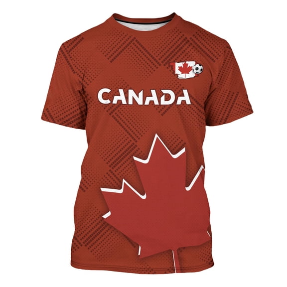 VNKIDY Mens Canada Maple Leaf Soccer Print Short Sleeve T Shirt Crew Neck Quick Dry Athletic Tee For Sports Daily Wear Red XXXXXXL
