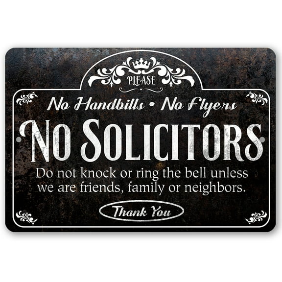 Metal Sign - Please No Solicitors Thank You - Durable Metal Sign - Use Indoor/Outdoor - Great Entryway, Wall, and Gate Sign and Gift Under $25 (12" x 18")