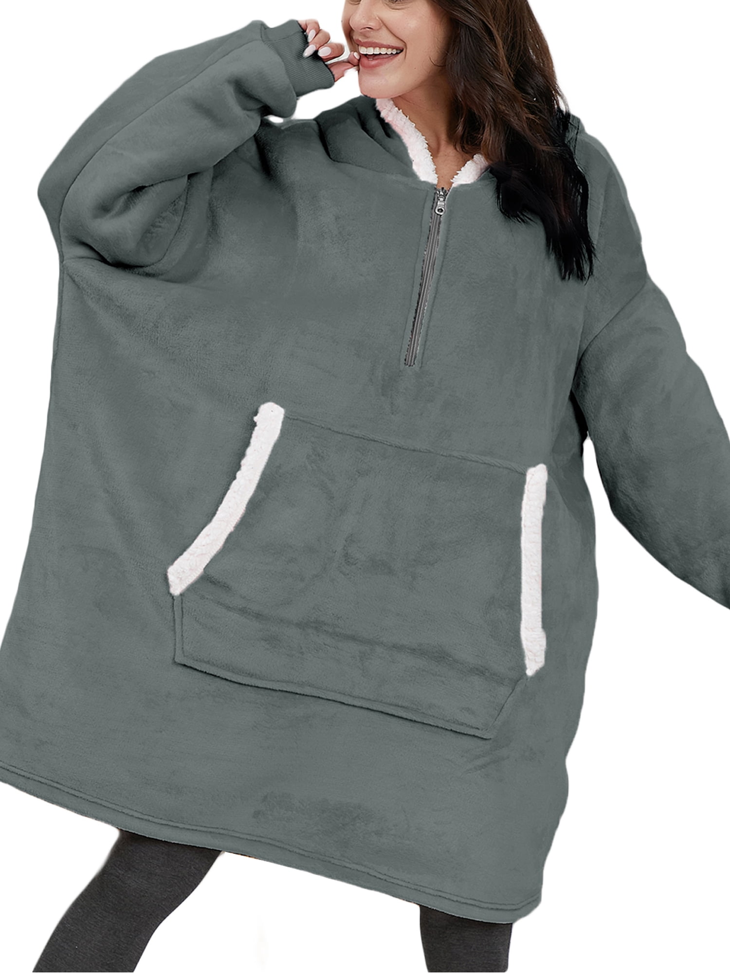Merqwadd Women Hoodie Dress Long Sleeve Hooded Zipper Front Pocket Oversized Fleece Household Blanket, Women's, Size: One Size