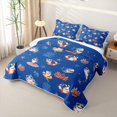 thumbnail image 3 of Feelyou Summer Beach Shark Quilt King for Boys Girls, Kawaii Holiday Coral Ocean King Coverlet Set, Navy Blue, 3 Pieces, 3 of 7
