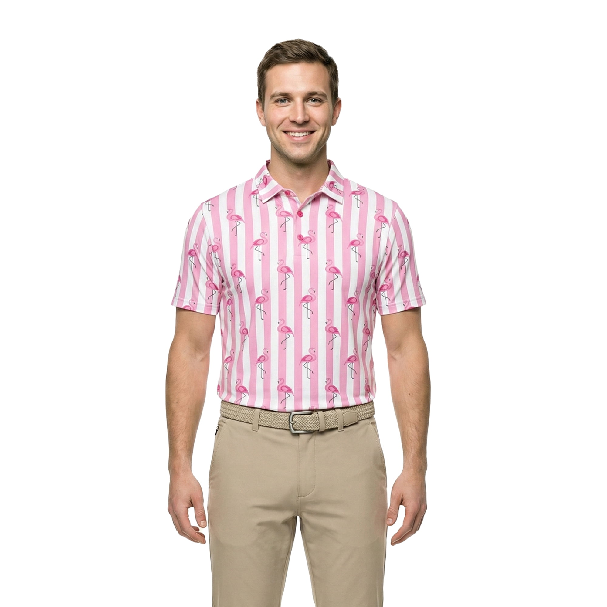 Birdie Bound Men's and Big and Tall Men's Beverly Flamingo Print Polo Shirt, Sizes XS-4XLT