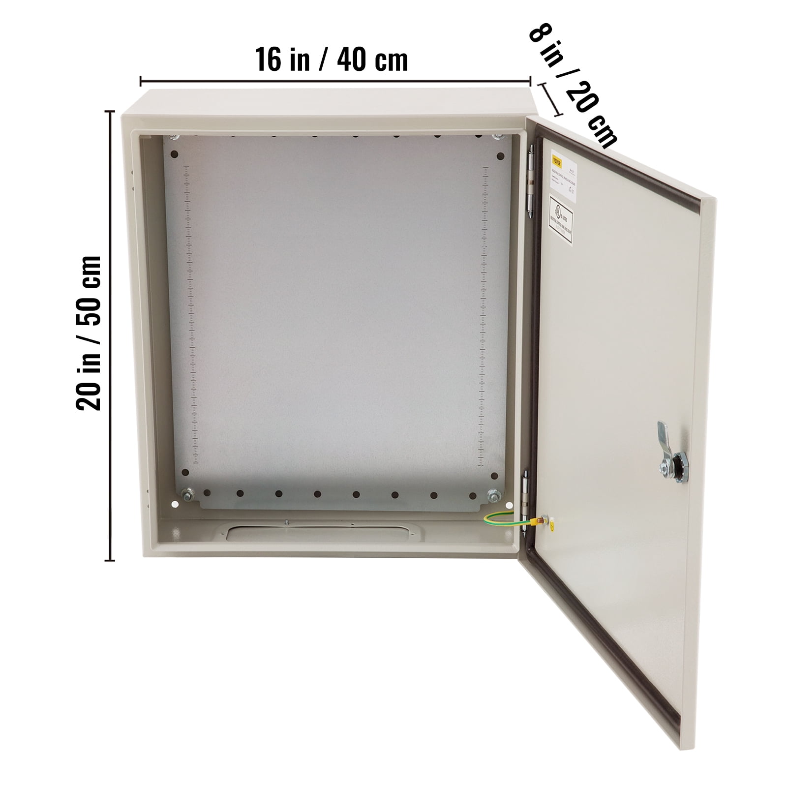 VEVOR Electrical Enclosure, 20'' x 16'' x 8'', UL Certified NEMA 4 Outdoor Enclosure, IP65 Waterproof & Dustproof Cold-Rolled Carbon Steel Hinged Junction Box for Outdoor Indoor Use, with Rain Hood