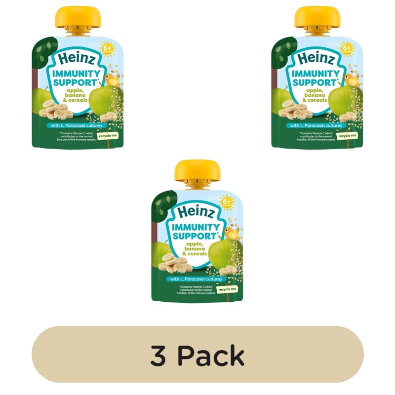 Heinz Immunity Support Baby Pouches, Apple, Banana & Cereals 6m+ 85g, British Import (Pack of 3)