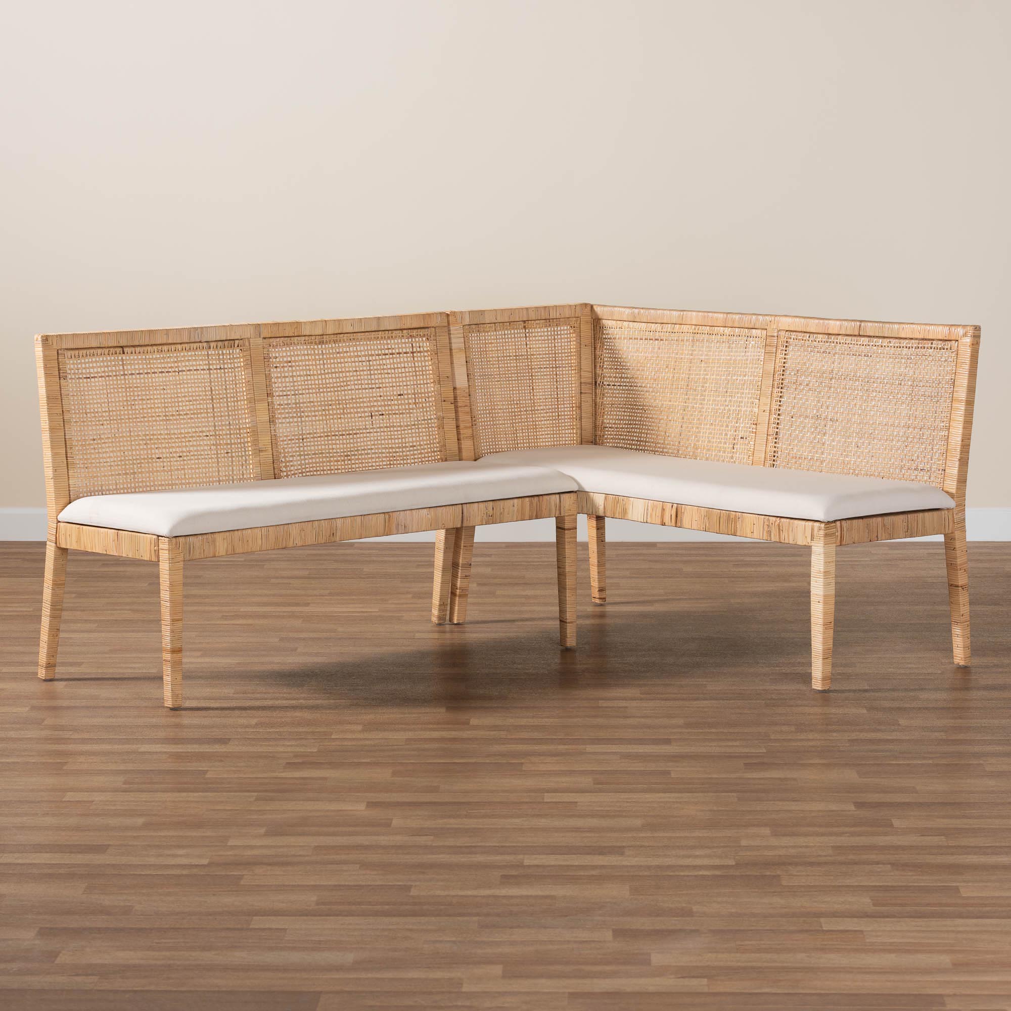 bali & pari Kalimantan Boho Dining Banquette Set, 2-Piece Set, Light Honey