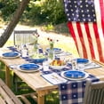 thumbnail image 2 of Table Runner Dresser Scarves 108 Inch Long,4th of July Buffalo Plaid Linen Dining Table Runners White Stars on Navy Blue Grid Tabletop Scarf for Wedding Holiday Party Kitchen, 2 of 7