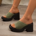 thumbnail image 3 of Heels for Women Mesh Band Squared Open Toe Platform Sandals Block Heel Slip on Mules Summer Casual Slides Green Size 8.5, 3 of 7