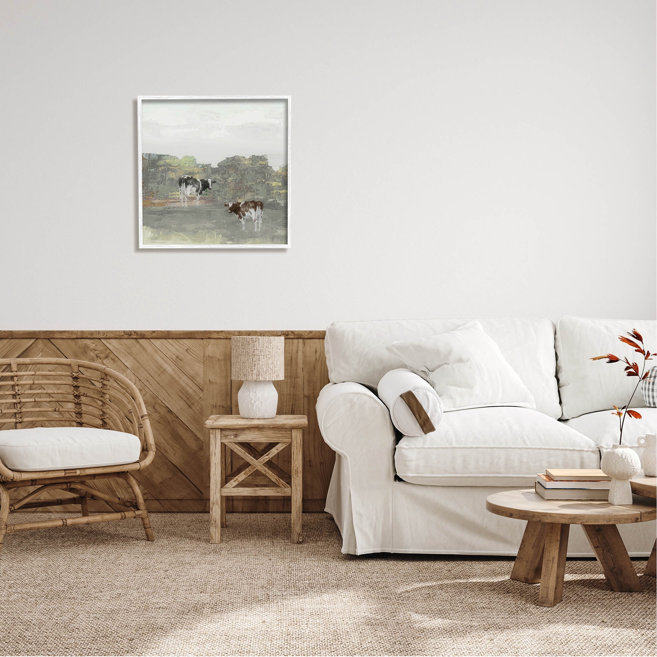 Abstract Cow Duo Farm Nature Animals & Insects Graphic Art White Framed Art Print Wall Art