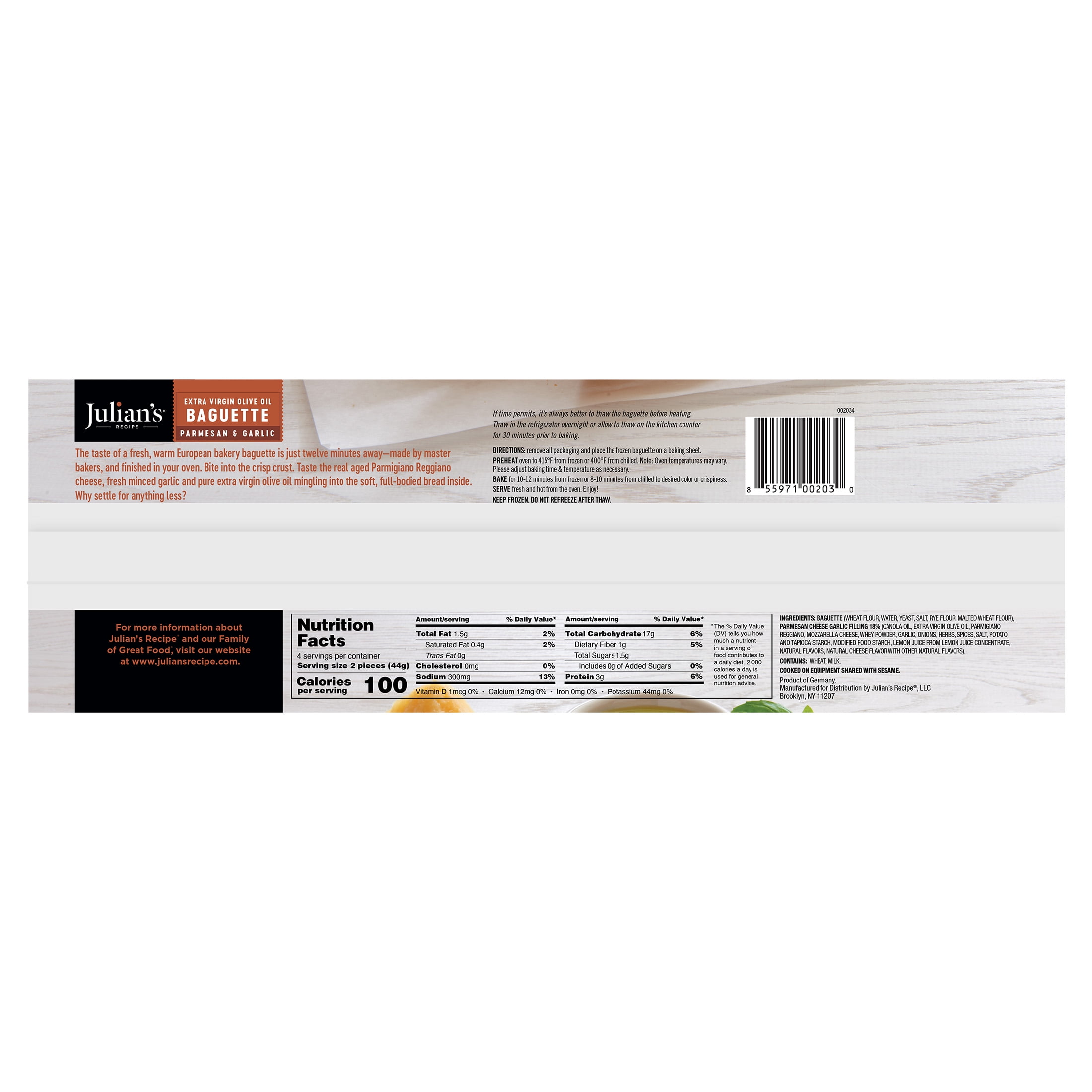 Julian's Recipe Parmesan & Garlic Bread Baguettes - Single Pack