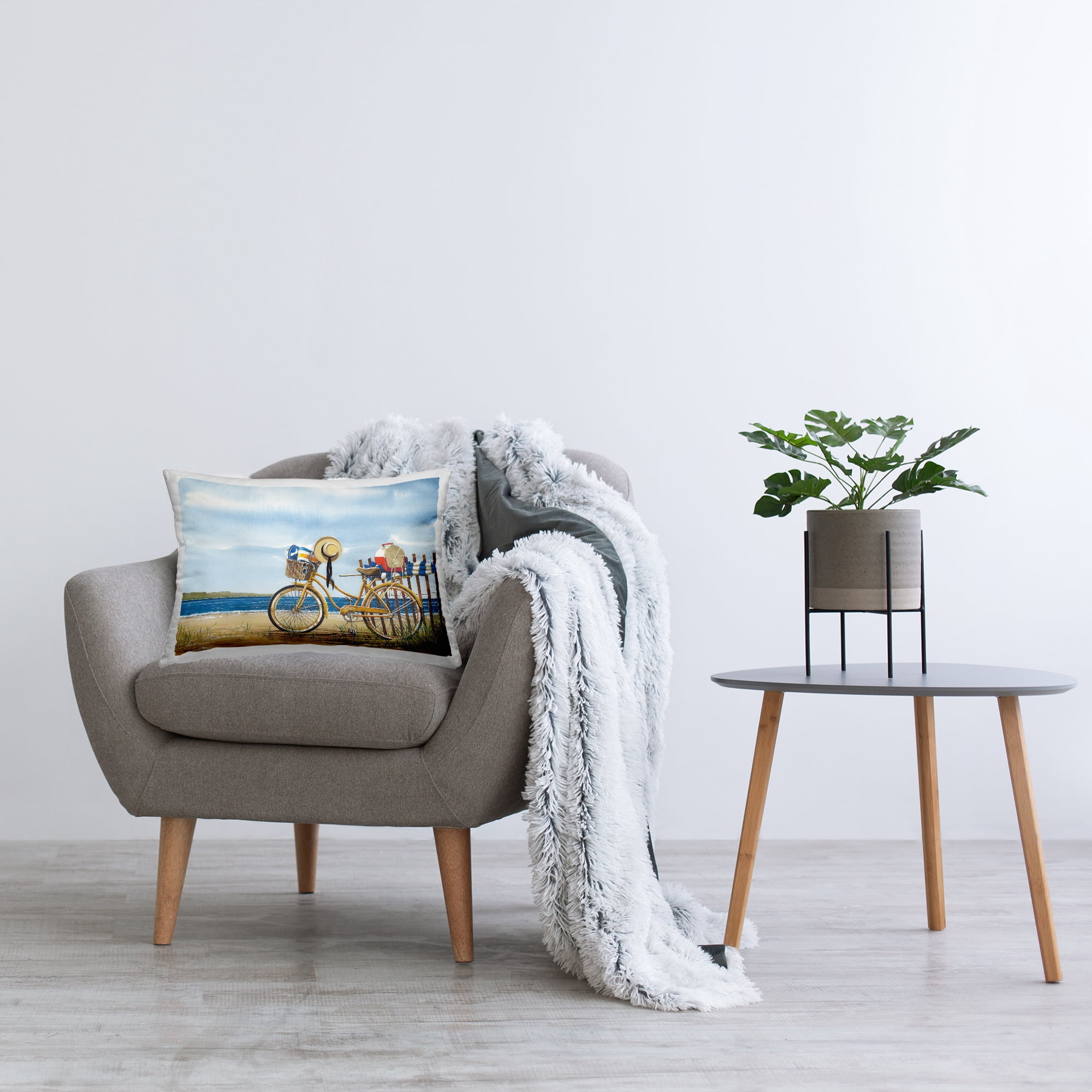 Stupell Industries Seaside Bicycle Scene Decorative Printed Throw Pillow, 14 x 20