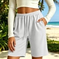 thumbnail image 4 of Xdegoge Women's Waffle Knit Shorts Casual High Waisted Bermuda Shorts with Pockets Elastic Waist Drawstring Long Sweatshorts for Summer Lounge Workout Activewear, 4 of 6