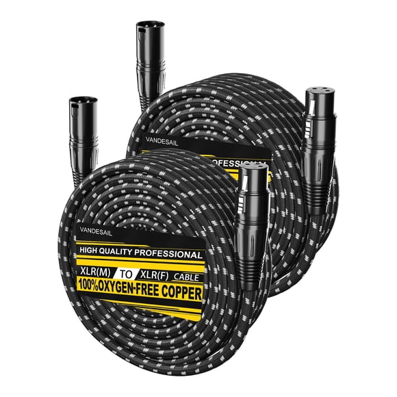 Cable XLR VANDESAIL, largo, 75 pies, paquete de 2 unidades, nailon trenzado, negro