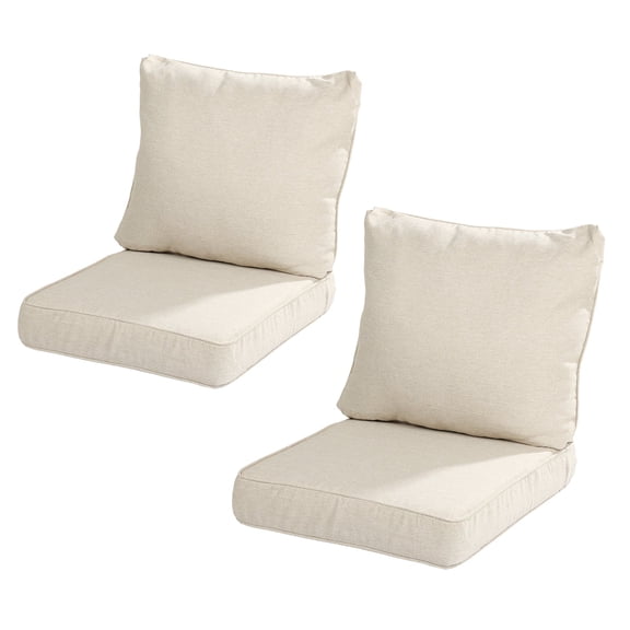 Aoodor 23 x 25 Inch Outdoor Seat Cushion Set of 2, Water-Resistant & Fade Resistant Deep Seat and Back Cushion with Removable Cover for Patio Furniture Chair, Sofa and Couch, Cream Beige