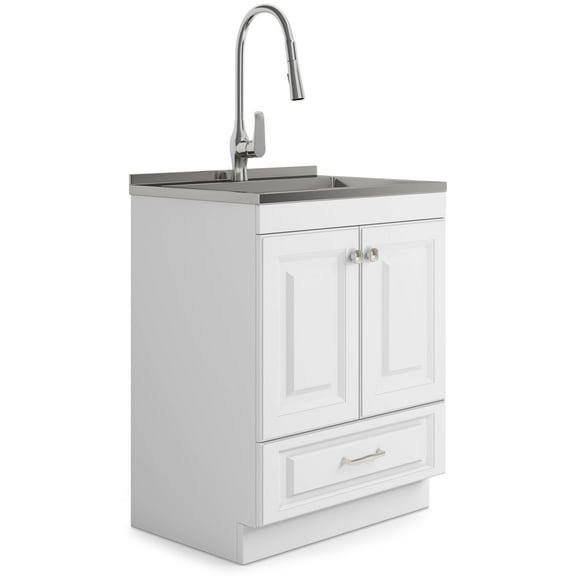 Simpli Home Lawrence All-in-One 28-inch Utility Sink & Cabinet