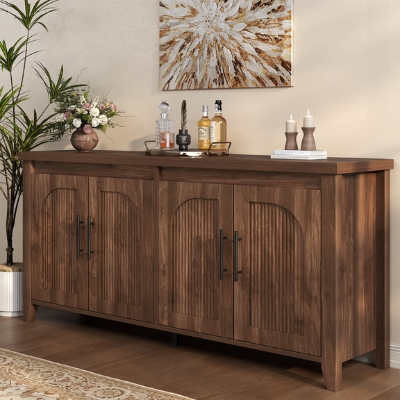 Mid-Century Modern 63" Arched 4-Door Sideboard Buffet Cabinet, Walnut