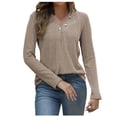 thumbnail image 1 of Timegard Long Sleeve T Shirts for Women Button V Neck Tunic Tops Solid Color Casual Comfy Blouses, 1 of 6