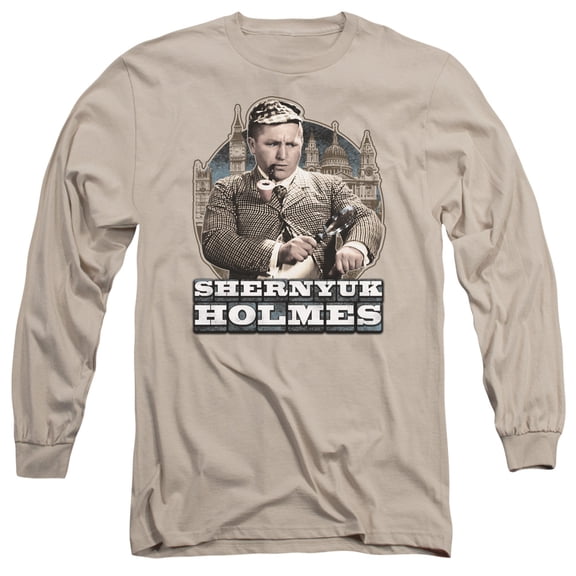 Three StoogeS/Shernyuk Holmes Long Sleeve Adult 18/1 T-Shirt Sand