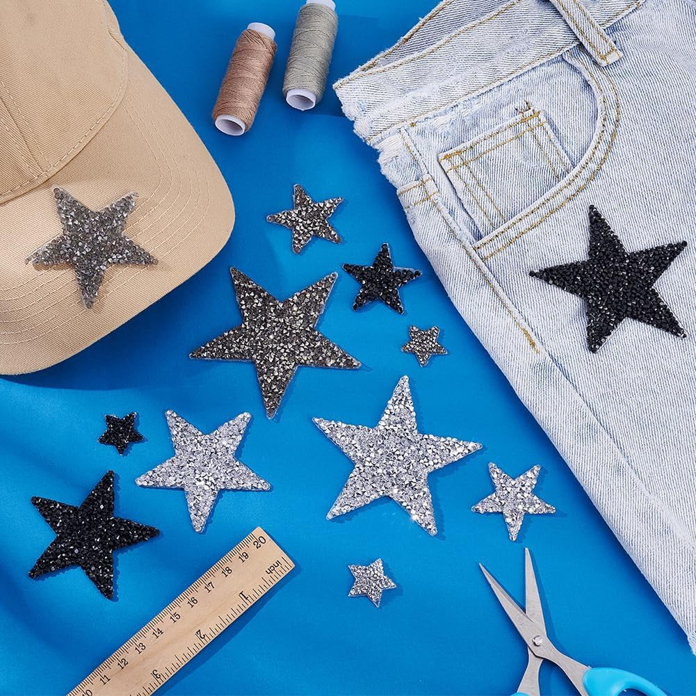 PH 66pcs 4 Sizes 3 Colors Star Patches Iron on Patches Star Hat Patches Bling Star Patches Adhesive Appliques Repair Rhinestone Applique for Dress Clothes Jeans Home Decoration Colorful DIY