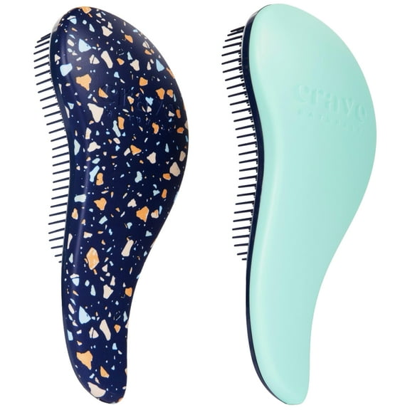 Crave Naturals Glide Thru Detangling Hair Brushes for Women - Detangler Hair Brush for Curly or Straight, Wet or Dry Hair - Gentle on Tangles Hair Comb - 7.5x3-Inch, Turquoise and Terrazzo (Pack of 2