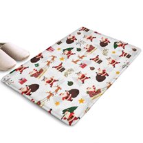 White Christmas Santa Pattern Flannel Non Slip Door Rugs,Washable Door Mats Indoor,Decorative Door Mats,Dirt-Resistant and Absorbent Doormat for Entrance,Bedroom,Kitchen,Bathroom,31.5x17in(80x43cm)