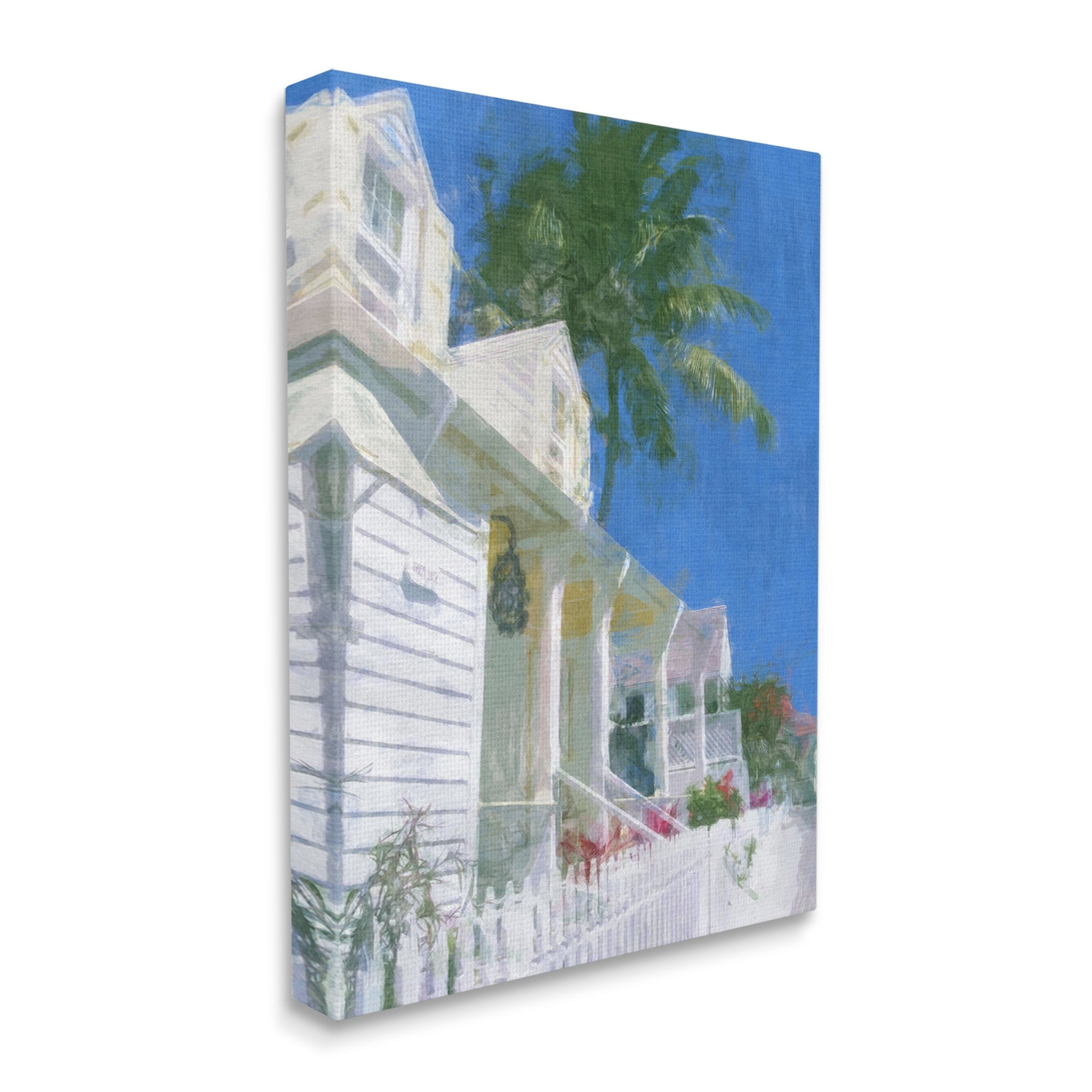 Stupell Industries Palm Tree Looming White Summer Villa Cottage Painting Gallery Wrapped Canvas Print Wall Art, Design by Noah Bay