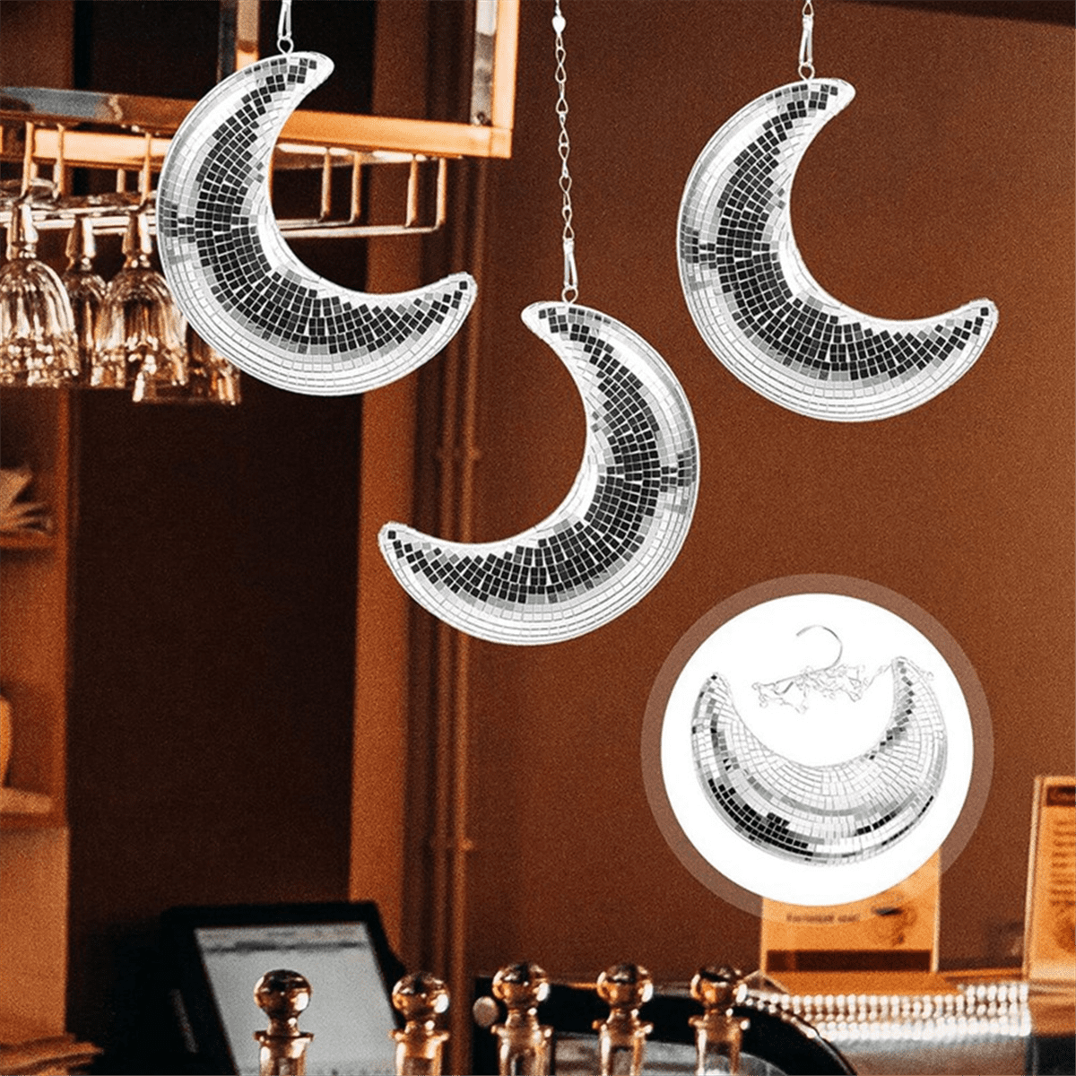Disco Ball Moon Shape Hanging Mirror Ball with Chain Bar Ktv Dj - Main Image