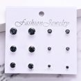 thumbnail image 5 of Conjunto de pendientes de oreja para hombres y mujeres con incrustaciones de diamantes de imitación redondos con aguja de plata 925 (negro), 5 of 5