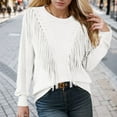 thumbnail image 2 of Bibifish Womens Sweaters Casual Crewneck Fringe Tassel Knitted Pullover Sweater Long Sleeve Solid Color Pullover Tops For Ladies, 2 of 5