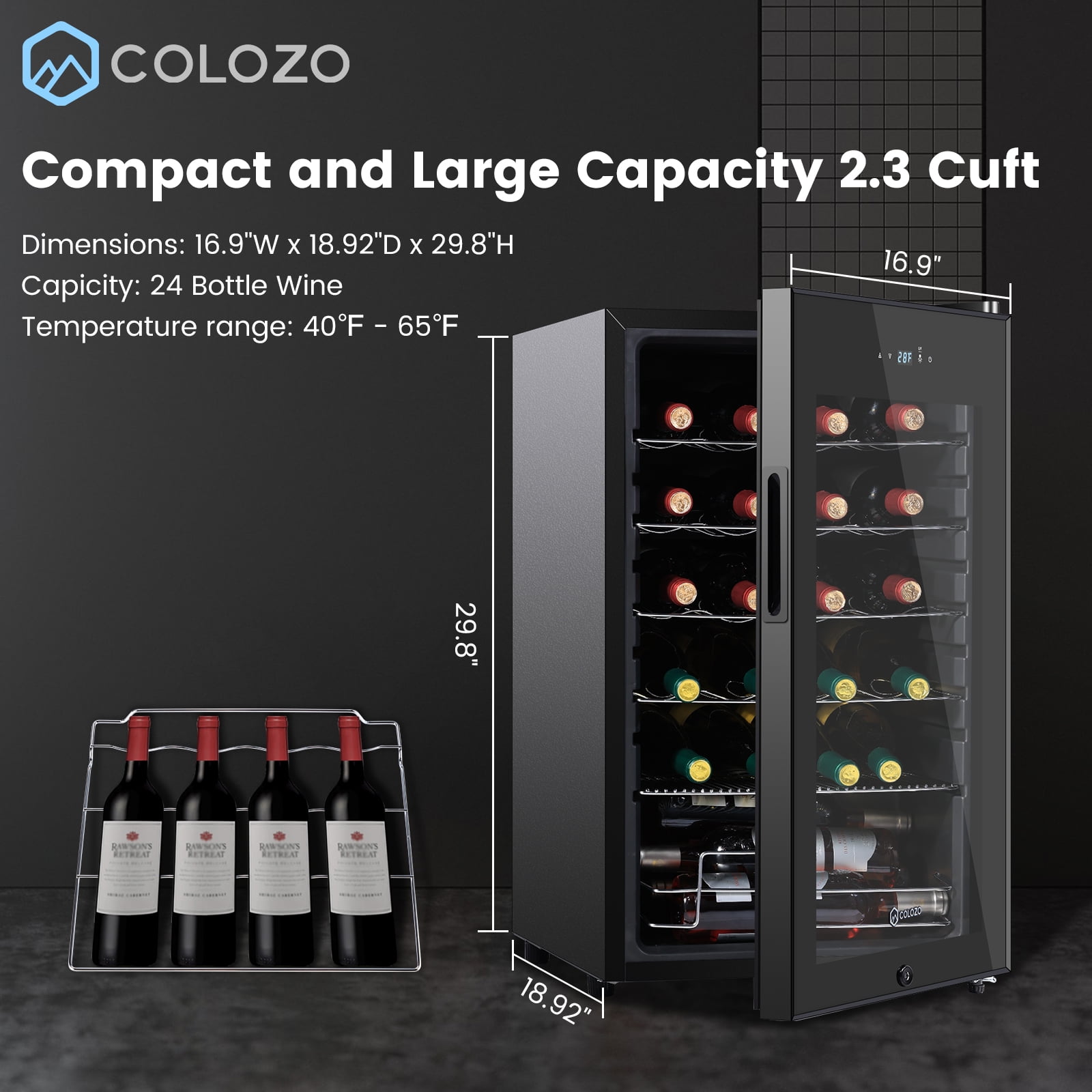 Colozo 17 Inch Wine Fridge Cooler, Under Counter Beverage Refrigerator Cooler with Adjustable Shelves