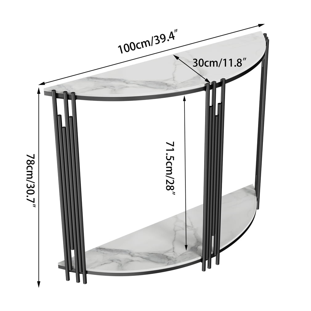 Wisfor Sintered Stone Console Table Entryway Table Black Metal Leg 2 Tier, 39.4x11.8x30.7 inch