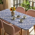 thumbnail image 3 of Blue Floral Table Cloths for 3 Foot Rectangle Tables, Spring Flowers Pattern Plants Simple Vintage Patio Waterproof Elastic Fitted Tablecloths, Washable Rectangular Table Cover for Camping, 3 of 8