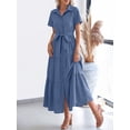 thumbnail image 5 of Denim Blue Womens Short Sleeve Shirt Dress With Belted Waist And Tiered Skirt, 5 of 6