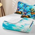 thumbnail image 4 of jejeloiu Cute Cartoon Turtle Bed Spread Queen,Underwater Coral Print Queen Coverlet Set For Boys,Blue Multicolor,3-Piece, 4 of 7