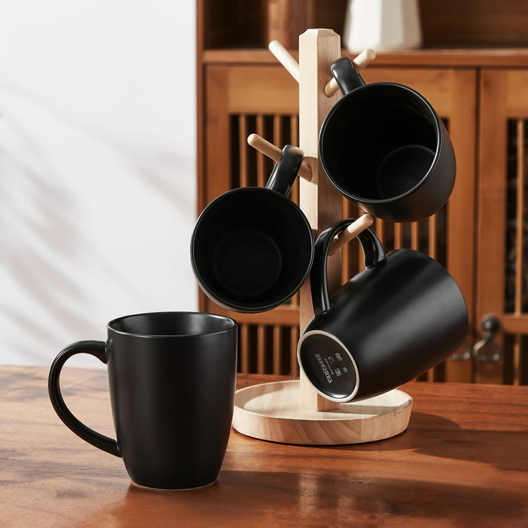 16oz Coffee Mugs Set, 4 Pack Stoneware Coffee Mugs, Matte Black Coffee Cup Set, Restaurant Mugs for Coffee, Tea, Cappuccino, Cocoa, Cereal
