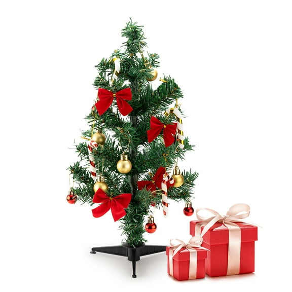 Dimedeal Mini Artificial Tabletop Christmas Tree  with 20 Ornaments & Plastic Stand, Green, 18inch