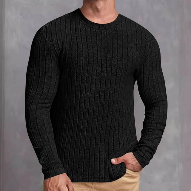 Weiqiqre Men'sLong Sleeve Underwear Tops Fleece Ribbed Knit Pullover Sweater Basic Thermal Sweatshirts