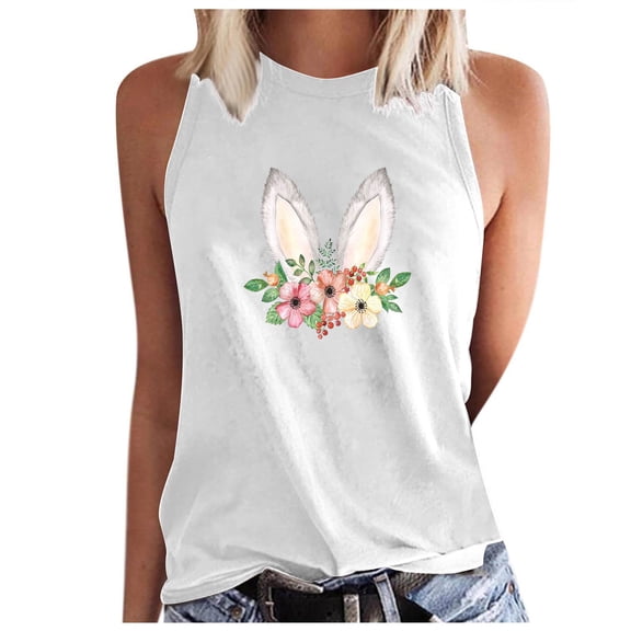 IROINNID Womens Casual Loose Tank Tops Easter Printing Round-Neck Leisure Sleeveless Tops