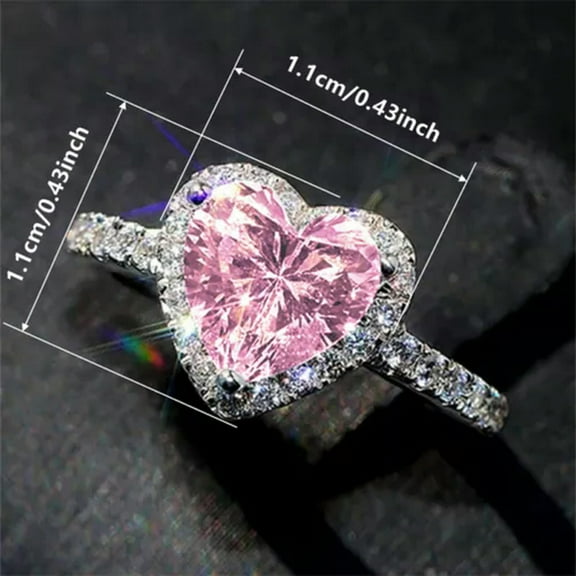 GKNET Gorgeous Women Heart Cut Cubic Zirconia Rings Silver Plated Delicate Jewelry Size 5-12-Pink-12