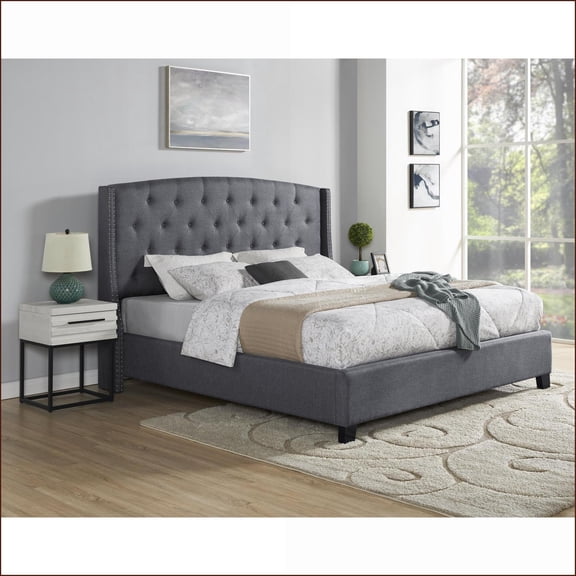 Bedroom Set, 2-Piece Queen Plush 3D Upholstered Bed & Nightstand, White Dove | Fabric,Upholstered | Standard Beds