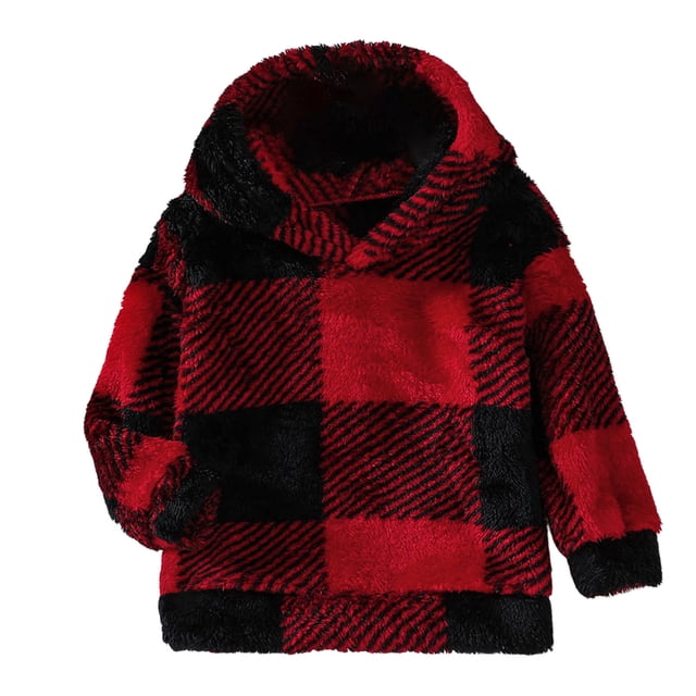 Gibobby Camisas De Vestir Otoño Invierno niños pequeños niñas manga larga cuadros estampados polar Sudadera con capucha Tops prendas de vestir para niños ropa(Rojo, 4-5 Años)