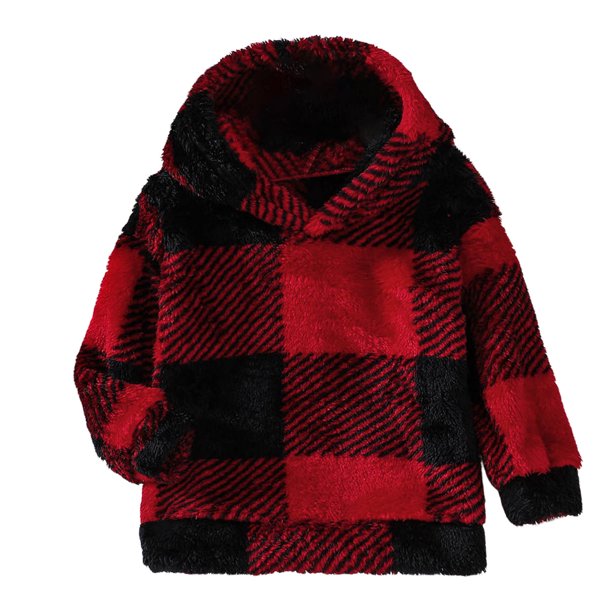 Gibobby Camisas De Vestir Otoño Invierno niños pequeños niñas manga larga cuadros estampados polar Sudadera con capucha Tops prendas de vestir para niños ropa(Rojo, 5-6 Años)